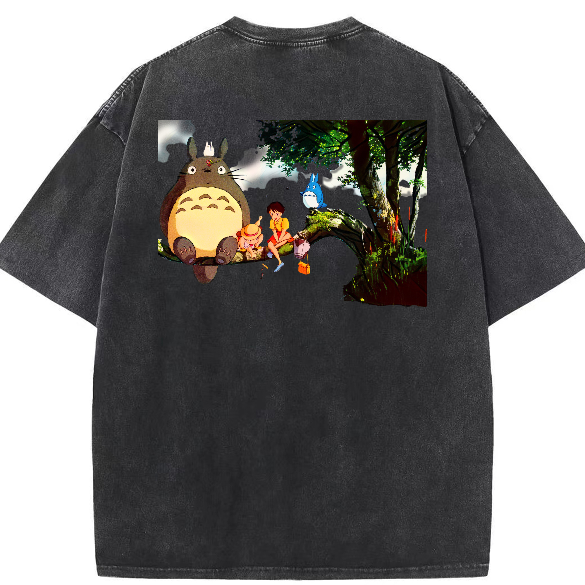 （画像用） となりのトトロ 草壁メイ 草壁サツキ My Neighbor Totoro Satsuki Kusakabe Mei Kusakabe 綿100% ヴィンテージ風 半袖Tシャツ（背面プリント）