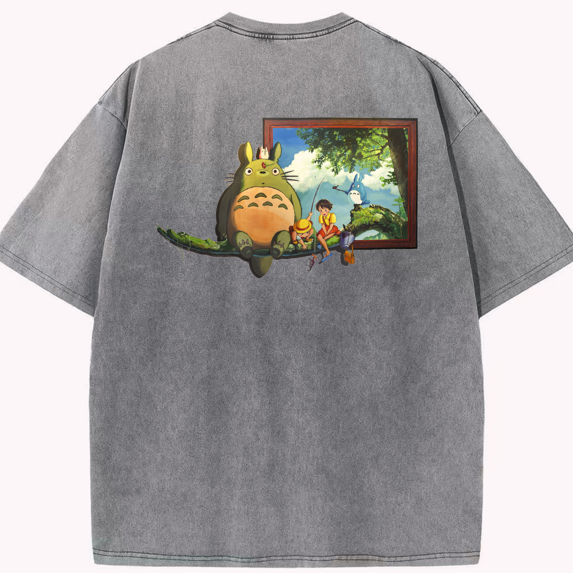 （画像用） となりのトトロ 草壁メイ 草壁サツキ My Neighbor Totoro Satsuki Kusakabe Mei Kusakabe 綿100% ヴィンテージ風 半袖Tシャツ（背面プリント）