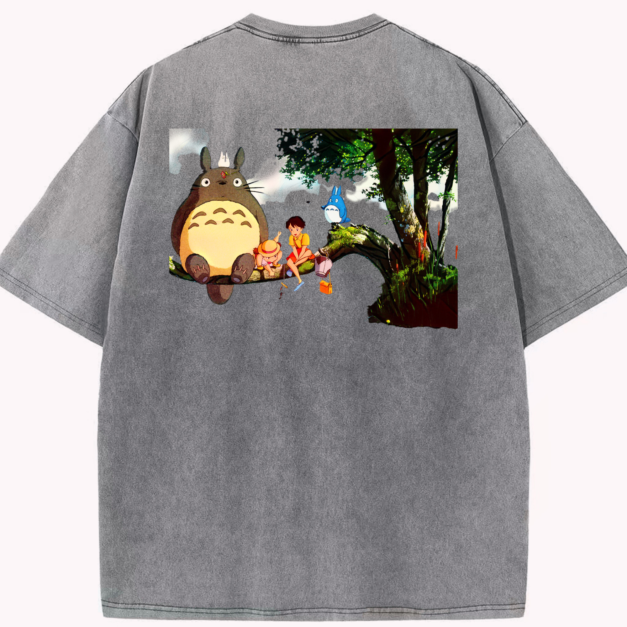 （画像用） となりのトトロ 草壁メイ 草壁サツキ My Neighbor Totoro Satsuki Kusakabe Mei Kusakabe 綿100% ヴィンテージ風 半袖Tシャツ（背面プリント）