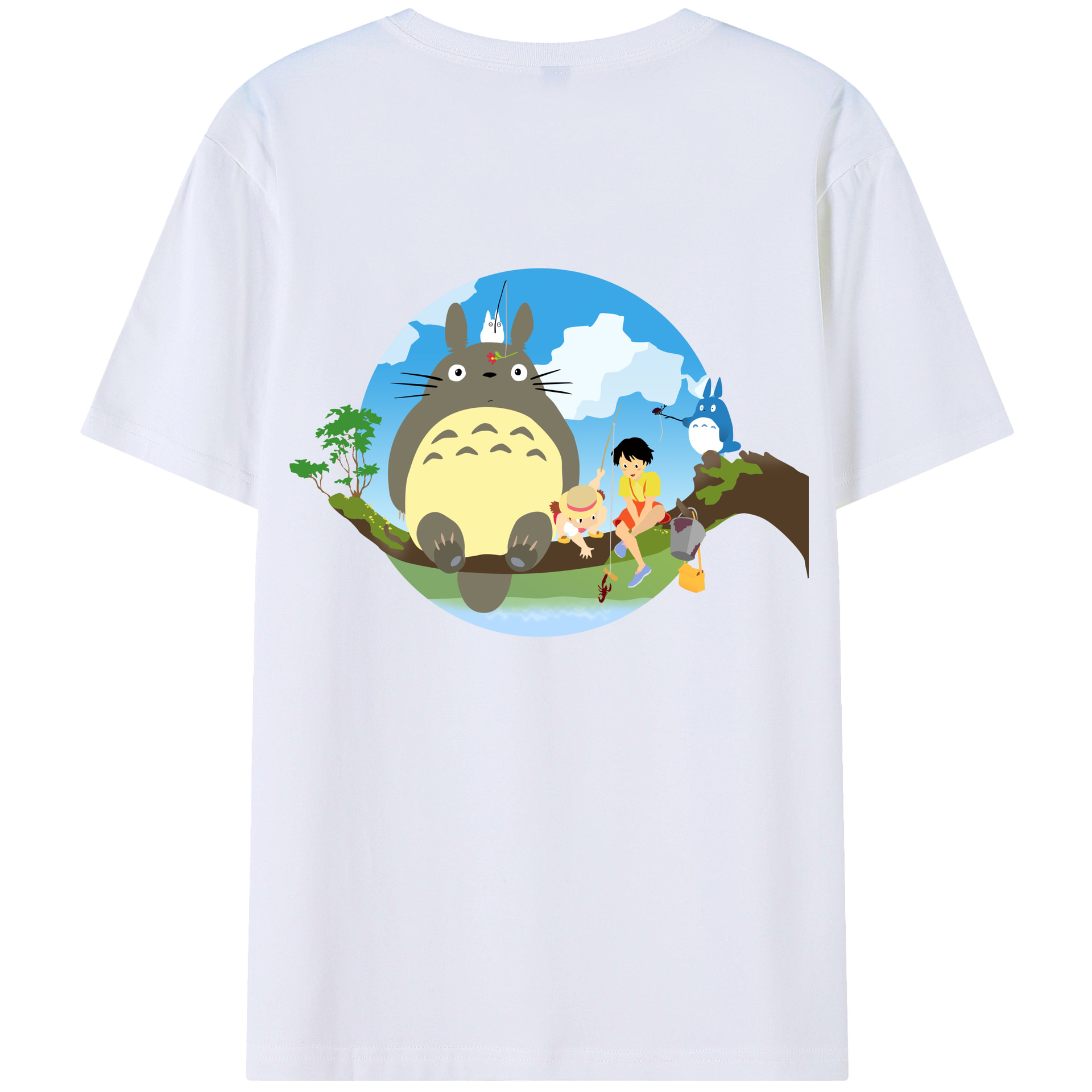 （画像用） となりのトトロ 草壁メイ 草壁サツキ My Neighbor Totoro Satsuki Kusakabe Mei Kusakabe 綿100％ メンズ半袖Tシャツ（バックプリント） 通気性
